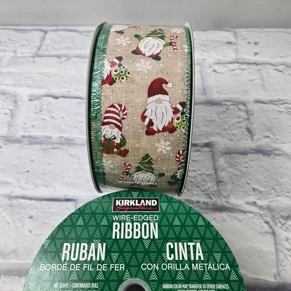 50 yards Gnome Wire Edge Holiday Ribbon Ornaments Santas Candy Canes Snowflakes